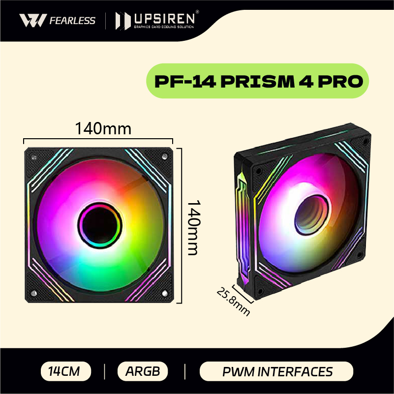Pc Case Fan - UPSIREN PF-14 PRISM 4PRO พัดลมแชสซีคอมพิวเตอร์ 140