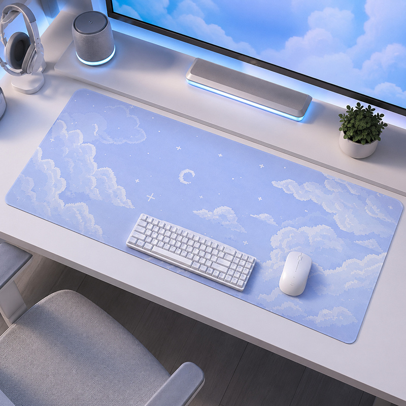 Pc Gaming Cloud - แผ่นรองเมาส์บลูมูนคลาวด์สกายเกมมิ่งพิมพ์ตามสั่งแผ่นรองเมาส์ XXL แผ่นรองคีย์บอร์ดแผ่นรองเมาส์กันลื่นแผ่นรองเมาส์ตั้งโต๊ะ