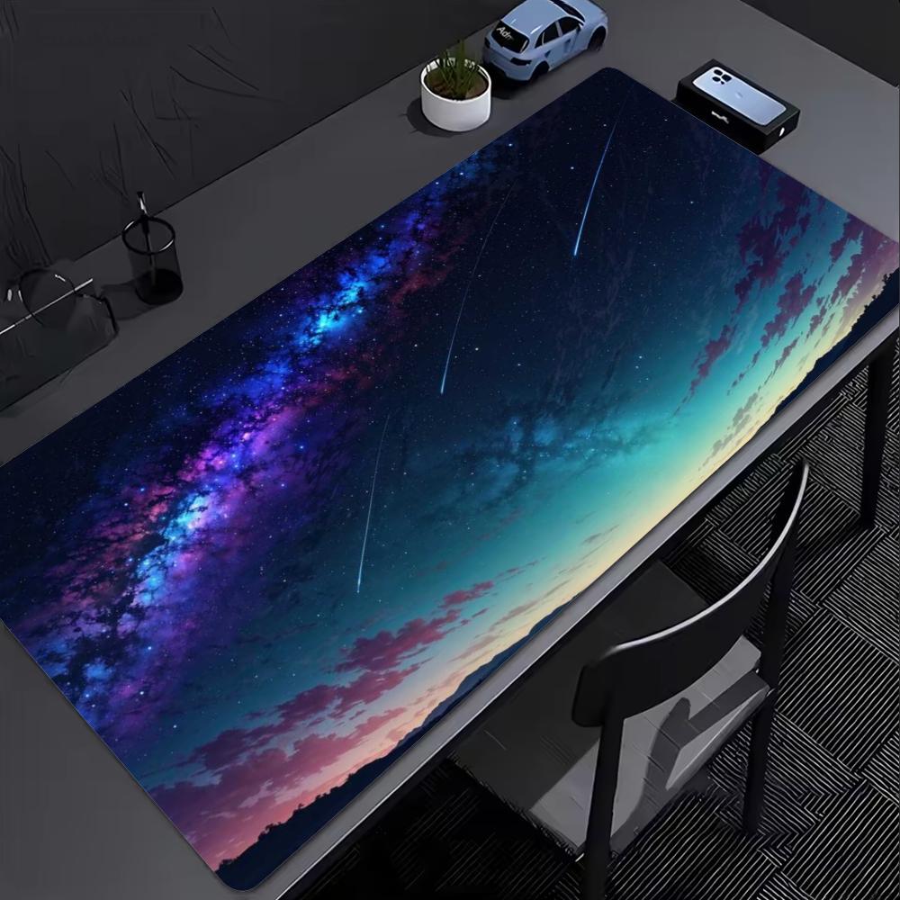 Pc Gaming Cloud - แผ่นรองเมาส์ขนาดใหญ่ ลายพระอาทิตย์ตก ท้องฟ้าเต็มไปด้วยดวงดาวและเมฆ แผ่นรองคีย์บอร์ด แผ่นรองโต๊ะ แผ่นรองโต๊ะเกมคอมพิวเตอร์