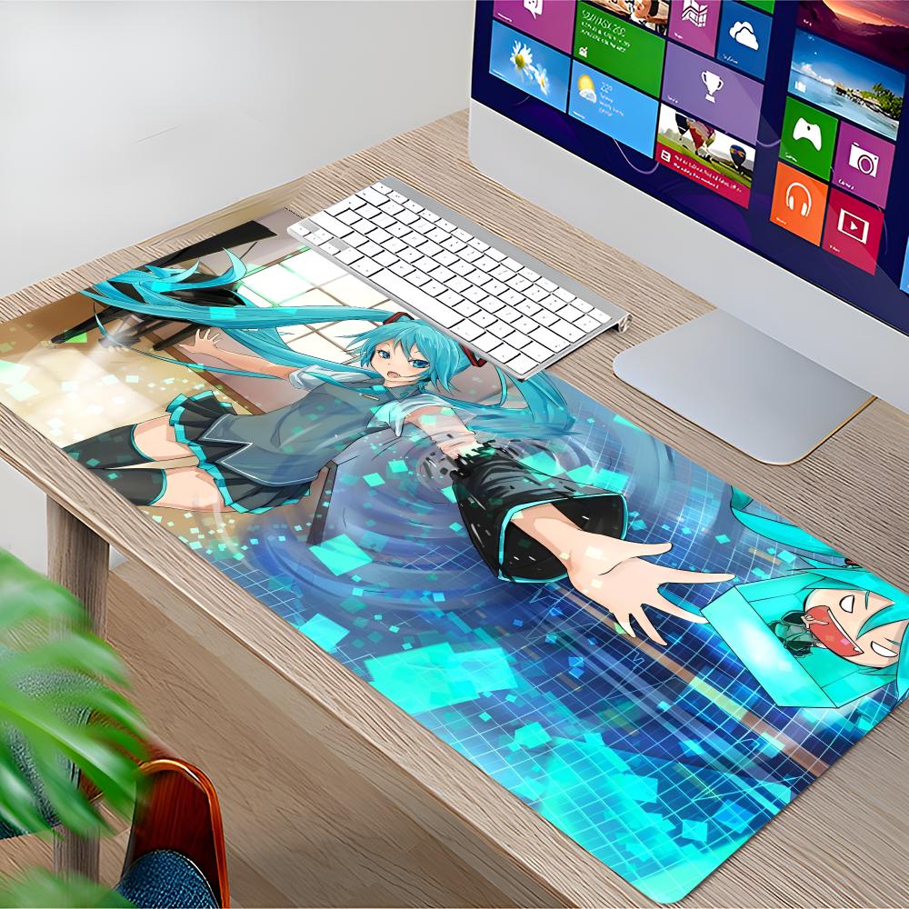 Pc Gaming Hatsune Miku - แผ่นรองเมาส์คูล H-Hatsunes Miku สำหรับเกมเมอร์ แผ่นรองคีย์บอร์ดและเมาส์ ยางลายการ์ตูนขนาดใหญ่