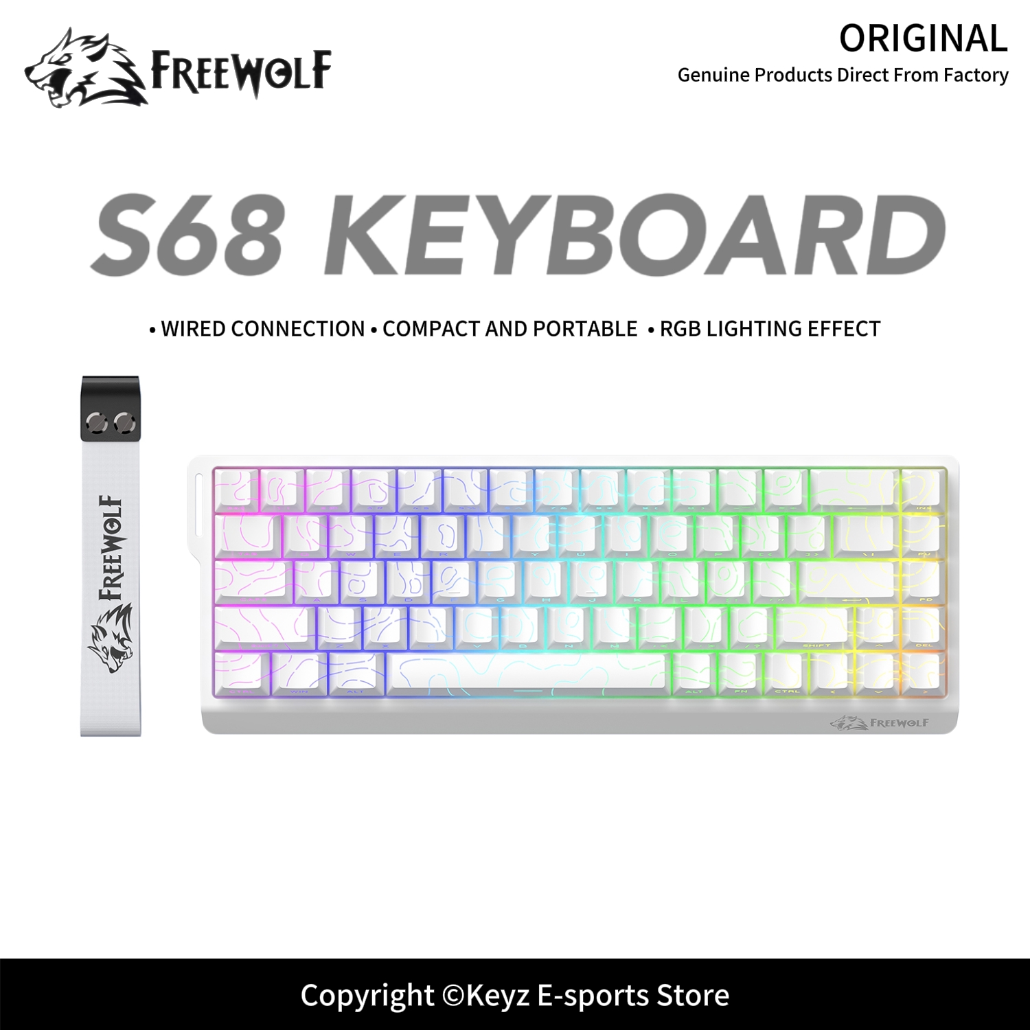 Anti-Ghosting Keyboard - คีย์บอร์ดเกมมิ่งแบบมีสาย FREEWOLF S68 68 ปุ่ม พร้อมไฟ