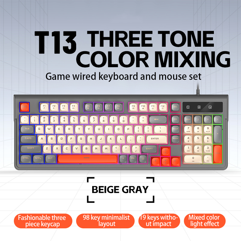 Anti-Ghosting Keyboard - คีย์บอร์ดเกมมิ่งแบบมีสายรุ่นใหม่ T13 98 ปุ่ม คีย์แคป PBT
