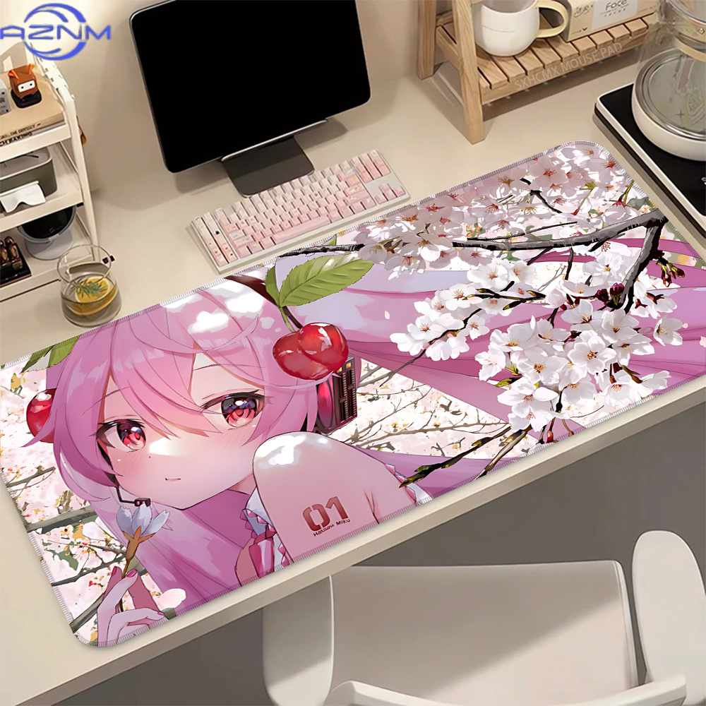 Pc Gaming Hatsune Miku - แผ่นรองเมาส์เกมมิ่งขนาดใหญ่ลายฮัตสึเนะ มิคุ สีชมพูซากุระ น่ารัก สำหรับคอมพิวเตอร์ แล็ปท็อป